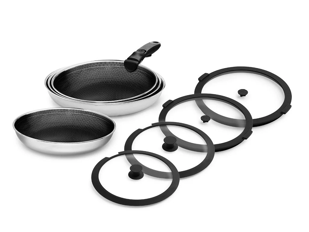 GEMISCHTE BRATPFANNE MIT ABNEHMBAREM GRIFF – 4-TEILIGES SET